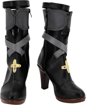 Game Danjin Cosplay Boots Anime Black High Heel Leather Shoes for Princess Queen Knight Halloween Carnival Party Props