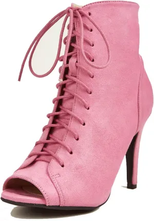 GATUXUS Women Platform Open Toe Lace Up High Heel Boots Ankle Booties Pump Shoes