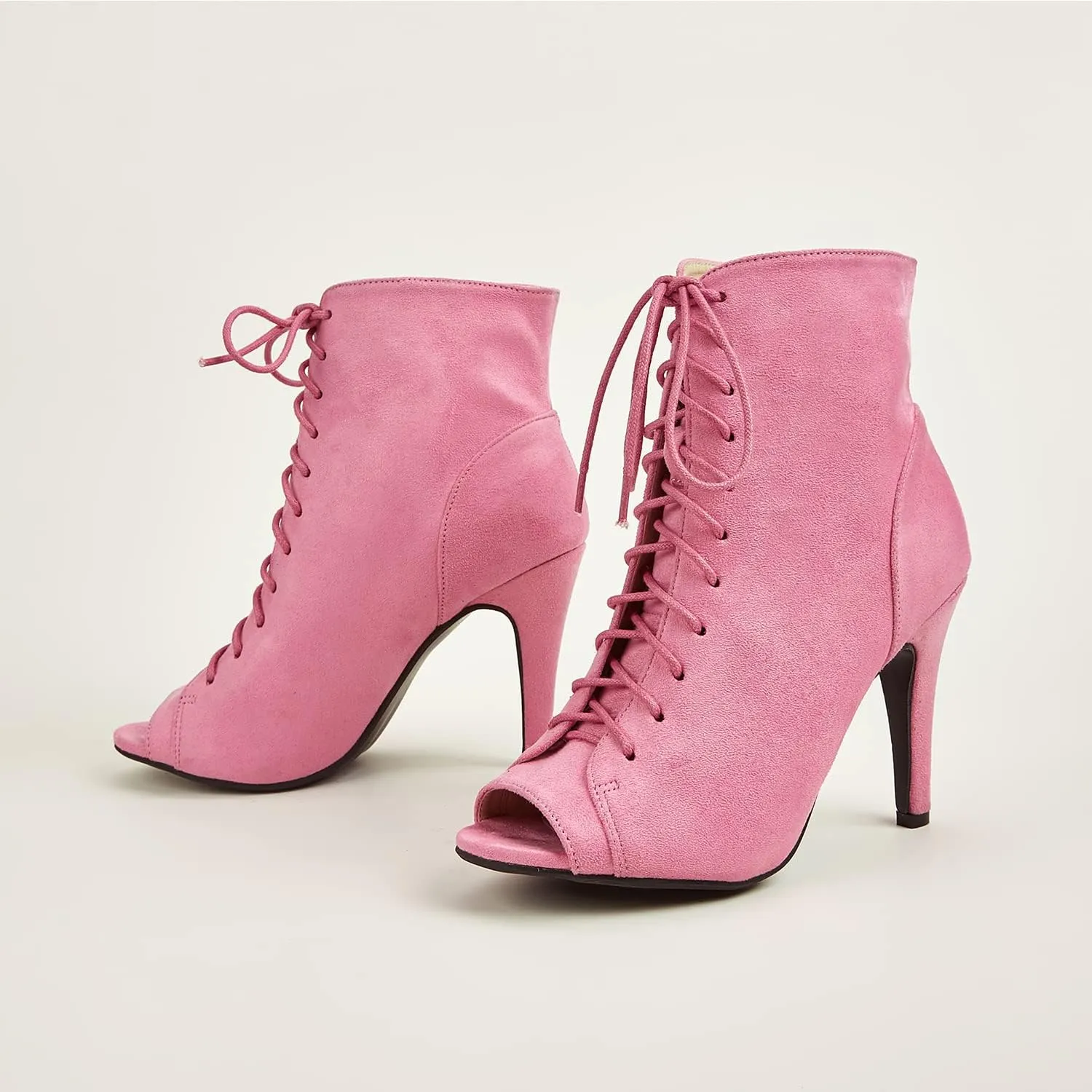 GATUXUS Women Platform Open Toe Lace Up High Heel Boots Ankle Booties Pump Shoes
