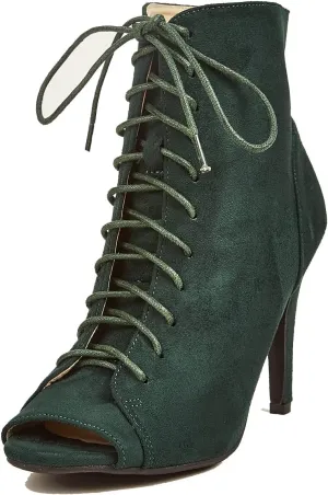 GATUXUS Women Platform Open Toe Lace Up High Heel Boots Ankle Booties Pump Shoes