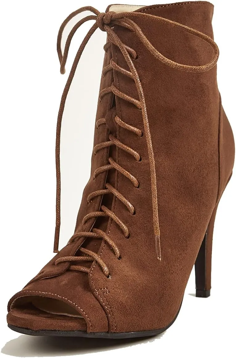 GATUXUS Women Platform Open Toe Lace Up High Heel Boots Ankle Booties Pump Shoes
