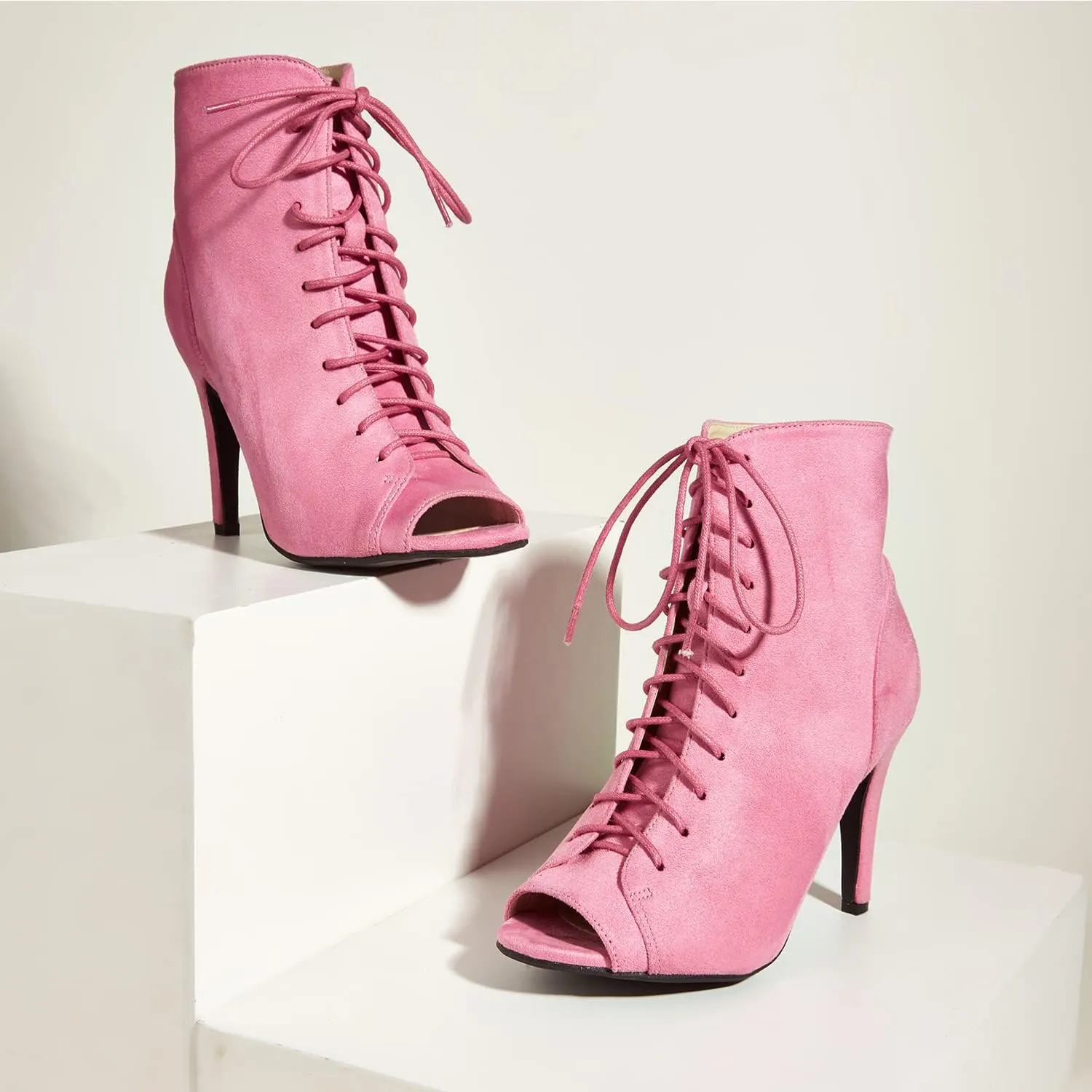 GATUXUS Women Platform Open Toe Lace Up High Heel Boots Ankle Booties Pump Shoes