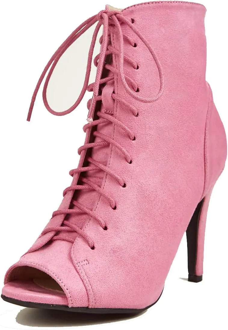 GATUXUS Women Platform Open Toe Lace Up High Heel Boots Ankle Booties Pump Shoes
