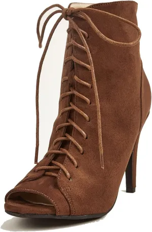 GATUXUS Women Platform Open Toe Lace Up High Heel Boots Ankle Booties Pump Shoes
