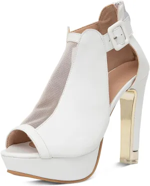 GATUXUS Women's Block Heels Cutout Ankle Booties Peep Toe Back Zipper High Heeled Sandals Dress Shoes