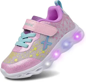 GEERX LUMI Kid Girls Light Up Shoes Toddler Flashing Lights Sneakers Sparkle Glitter Star Tennis Shoe (Toddler, Little Kid)