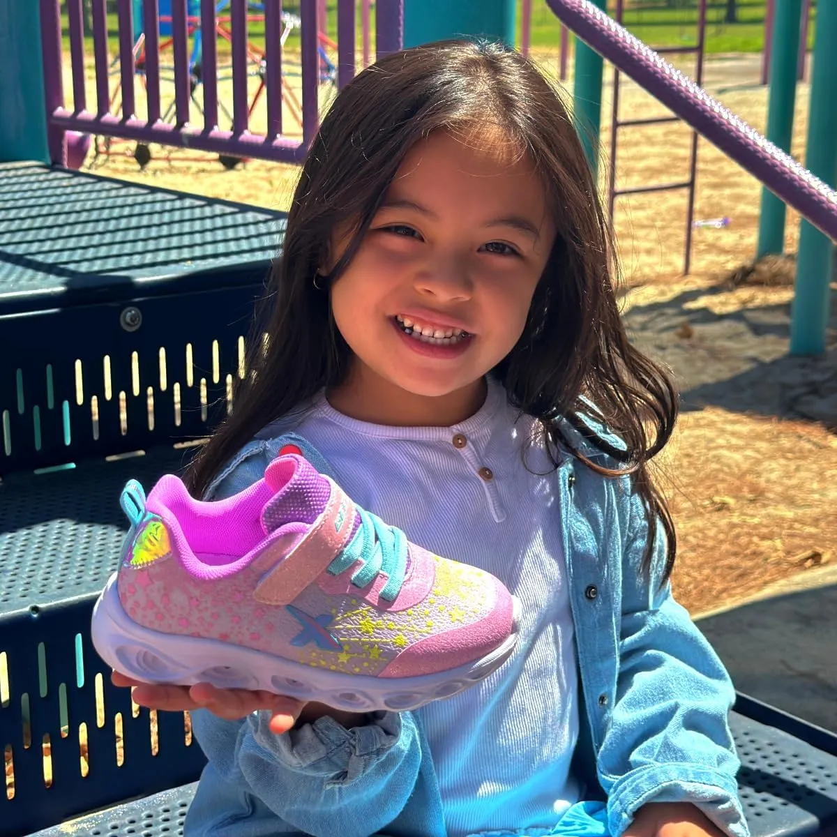 GEERX LUMI Kid Girls Light Up Shoes Toddler Flashing Lights Sneakers Sparkle Glitter Star Tennis Shoe (Toddler, Little Kid)