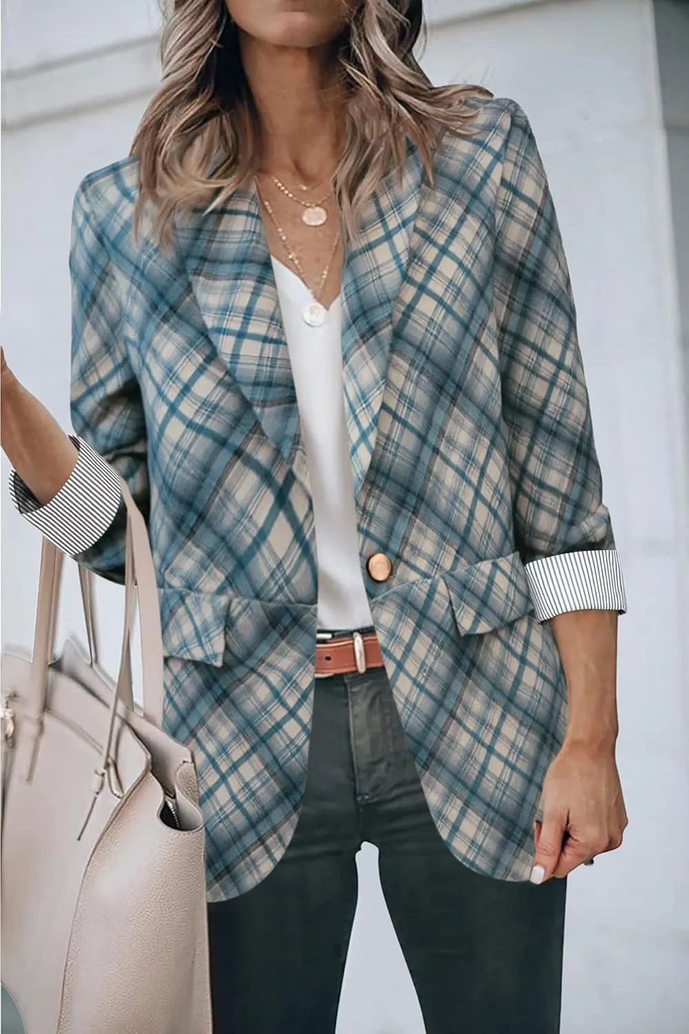 Genhoo Blazer Jackets for Women Open Front Long Sleeve Work Office Casual Blazers with Pockets S-2XL