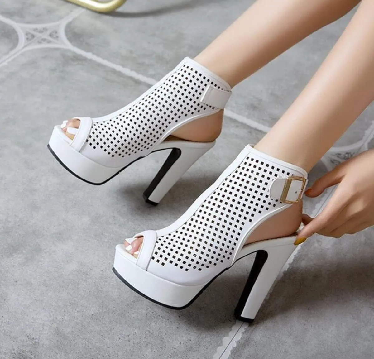 getmorebeauty Women's Cut Out Heel Sandals Open Toes High Heels Sexy Ankle Boots