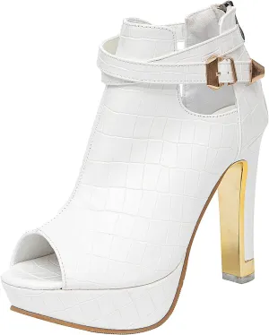 getmorebeauty Women's Pretty Lace Flowers Open Toes High Heels Ankle Boots
