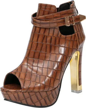 getmorebeauty Women's Pretty Lace Flowers Open Toes High Heels Ankle Boots