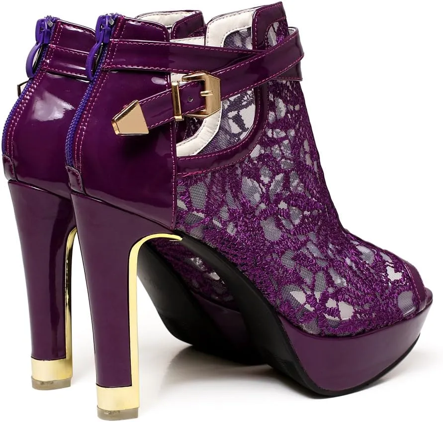 getmorebeauty Women's Pretty Lace Flowers Open Toes High Heels Ankle Boots