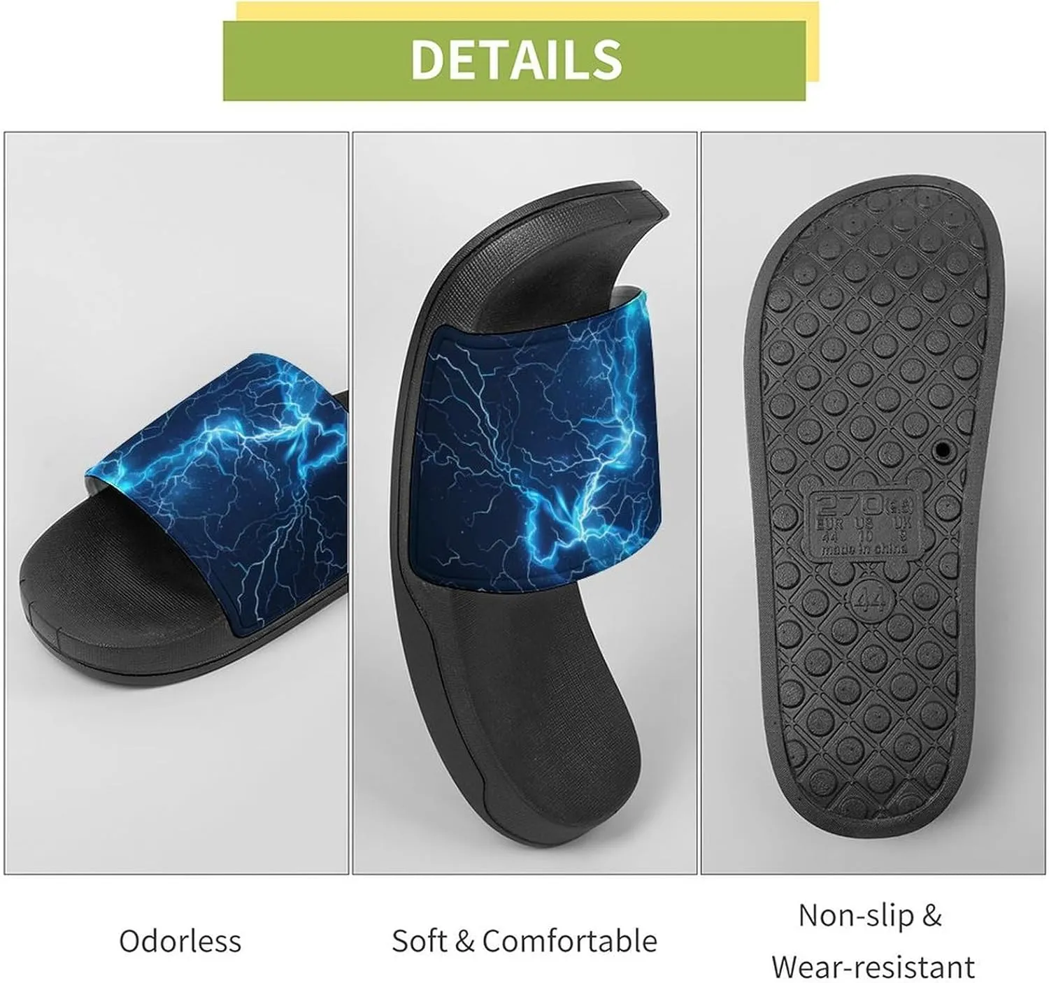Glowing Blue Thunder Unisex Non-Slip Home Slippers Open-toe Outdoor Indoor Slide Shoes Shower Sandals