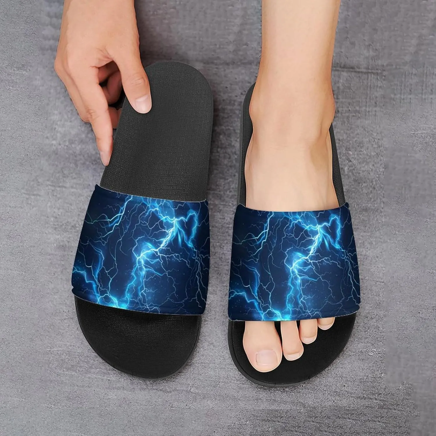 Glowing Blue Thunder Unisex Non-Slip Home Slippers Open-toe Outdoor Indoor Slide Shoes Shower Sandals