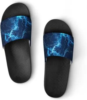 Glowing Blue Thunder Unisex Non-Slip Home Slippers Open-toe Outdoor Indoor Slide Shoes Shower Sandals