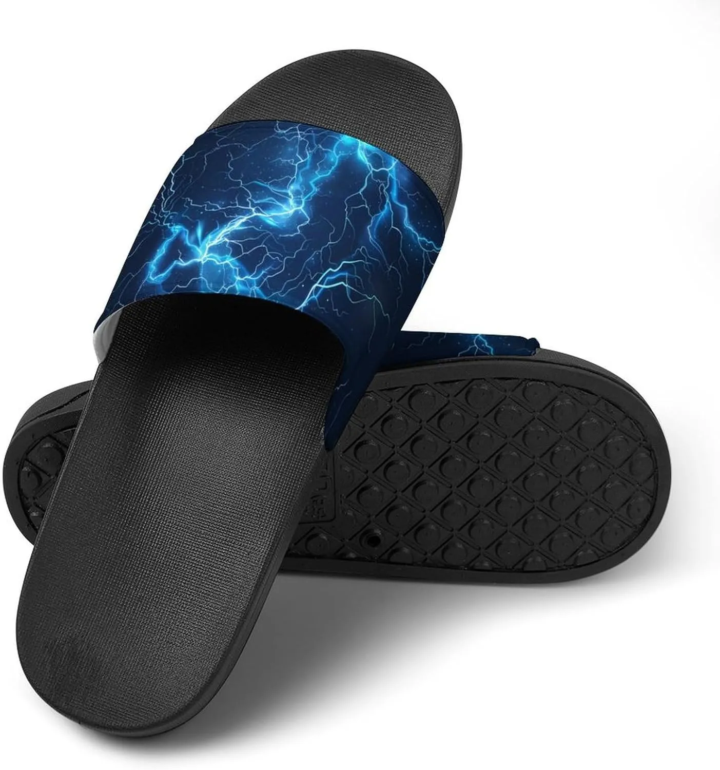 Glowing Blue Thunder Unisex Non-Slip Home Slippers Open-toe Outdoor Indoor Slide Shoes Shower Sandals