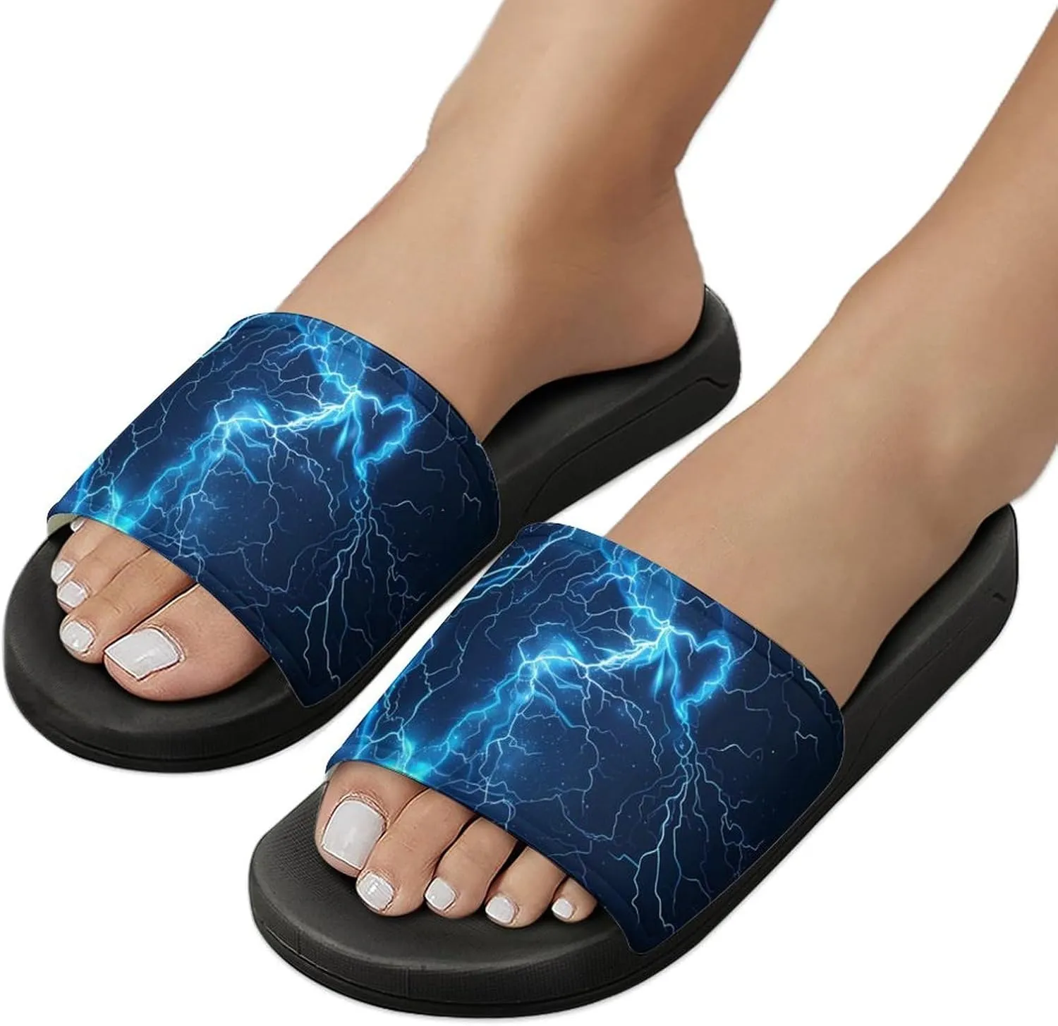 Glowing Blue Thunder Unisex Non-Slip Home Slippers Open-toe Outdoor Indoor Slide Shoes Shower Sandals