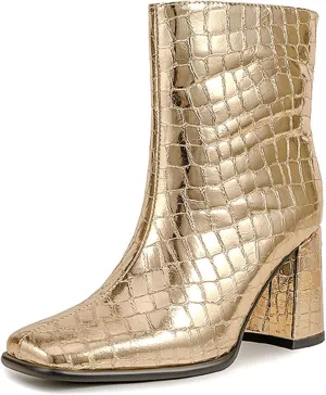 Gold Women's Fashion Ankle Boots with Side Zipper, Sexy Crocodile-Print High Heel Short Boots for Party, Banquet and Catwalk,11,Gold