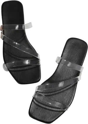GORGLITTER Women's Clear Sandals Strappy Jelly Flat Slides Dressy Open Toe Cute Vacation Beach Shoes 2025