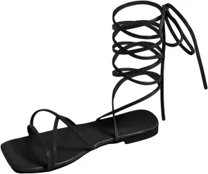 GORGLITTER Women's Lace Up Sandals Criss Cross Strappy Sandals Tie Up Open Toe Flat Sandals
