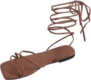 GORGLITTER Women's Lace Up Sandals Criss Cross Strappy Sandals Tie Up Open Toe Flat Sandals
