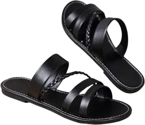 GORGLITTER Women's Leather Strappy Sandals Dressy Braided Open Toe Slip on Slide Summer Vacation Beach Sandals 2025