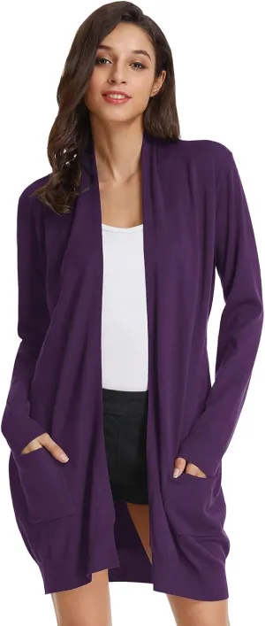 GRACE KARIN Women's Casual Open Front Cardigan Long Knitted Sweaters Shrug with Pockets