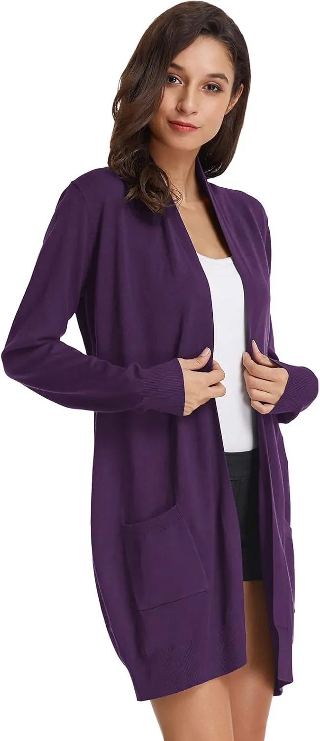 GRACE KARIN Women's Casual Open Front Cardigan Long Knitted Sweaters Shrug with Pockets