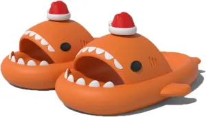 Halloween Christmas Shark Slides Slippers, 3D Cartoon Spooky Shark Slides Glow in the Dark Cloud Shark Slides, Beige