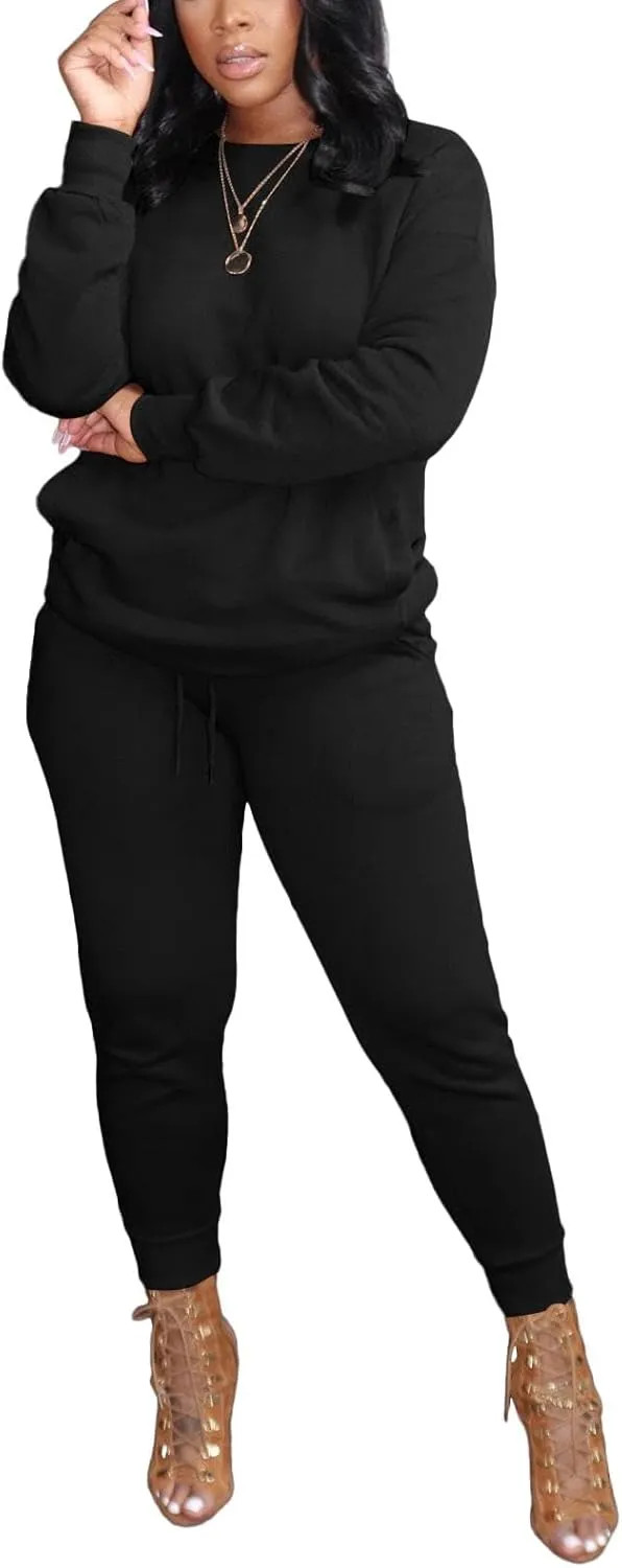 HBQ Two Piece Outfits For Women Casual Long Sleeve Sweatsuits Jogger Tracksuits Lounge Sets With Pockets