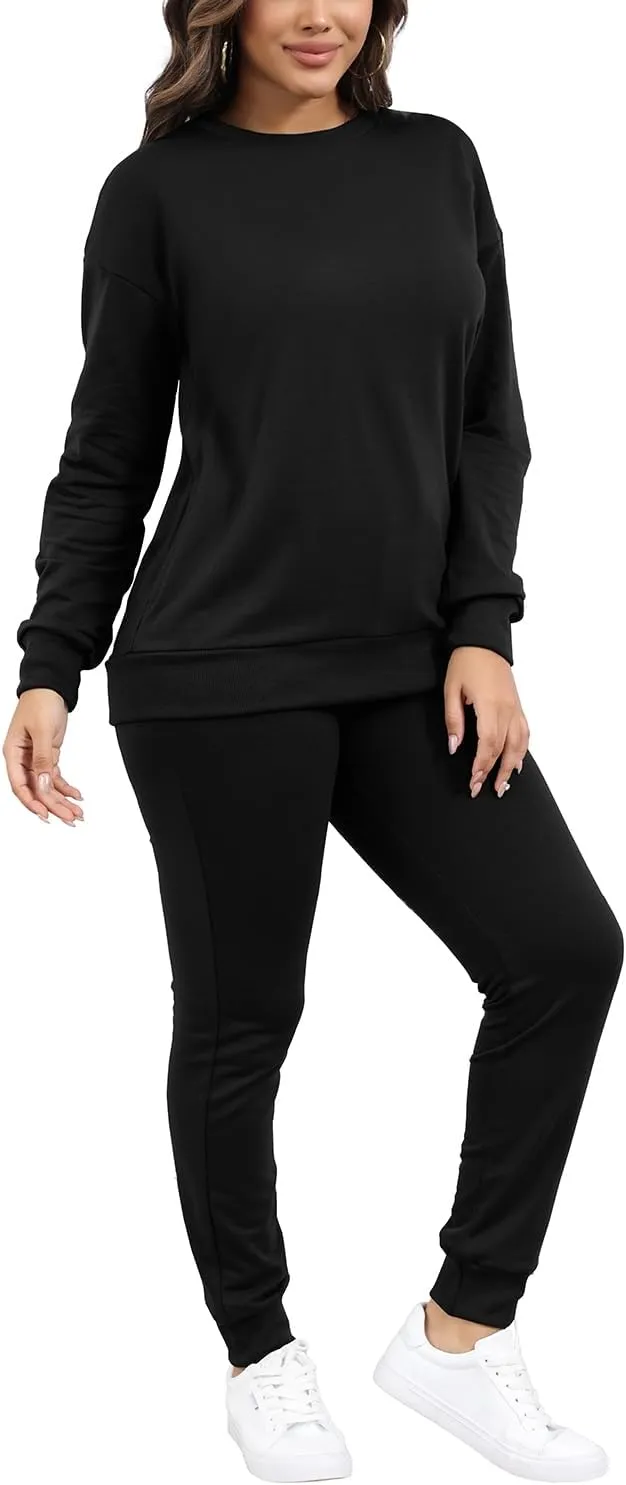 HBQ Two Piece Outfits For Women Casual Long Sleeve Sweatsuits Jogger Tracksuits Lounge Sets With Pockets