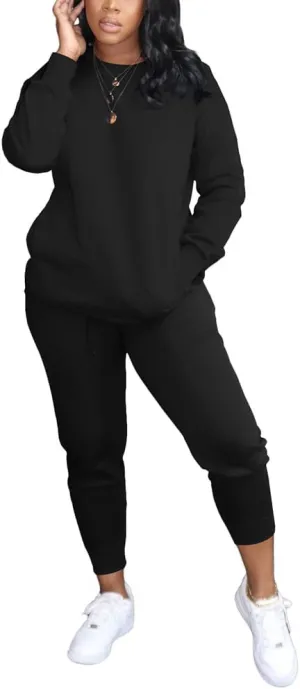 HBQ Two Piece Outfits For Women Casual Long Sleeve Sweatsuits Jogger Tracksuits Lounge Sets With Pockets