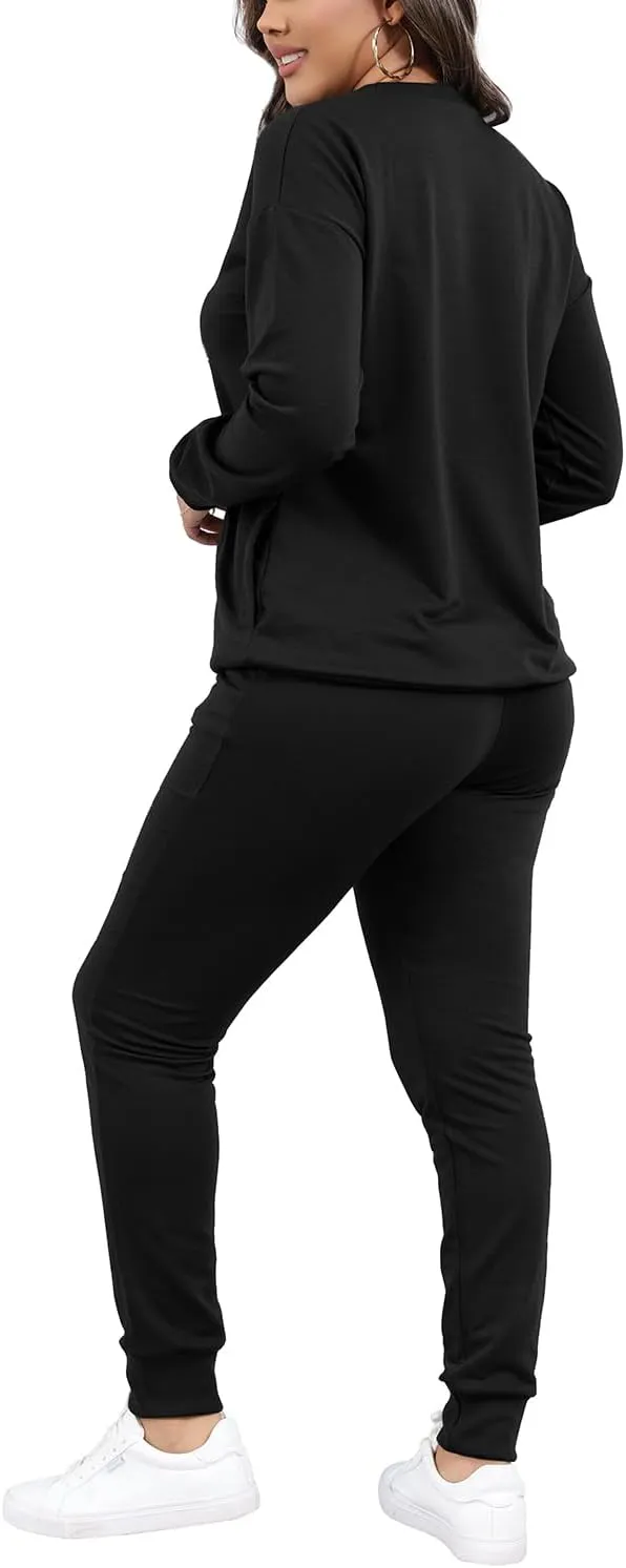 HBQ Two Piece Outfits For Women Casual Long Sleeve Sweatsuits Jogger Tracksuits Lounge Sets With Pockets