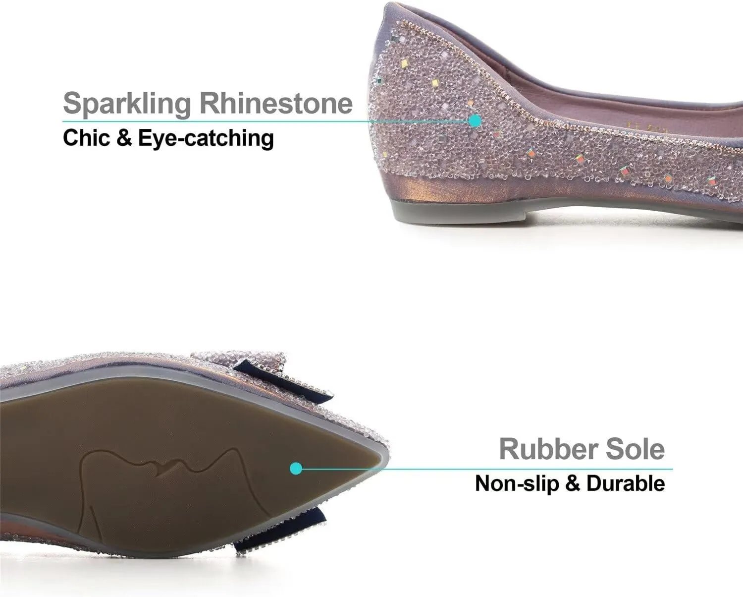 Hee grand Flats for Women Pointed Toe Bowknot Crystals Shoes Glittering Rhinestone Wedding Dress Shoes