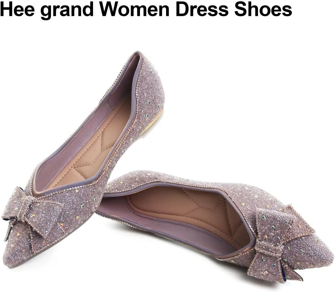 Hee grand Flats for Women Pointed Toe Bowknot Crystals Shoes Glittering Rhinestone Wedding Dress Shoes