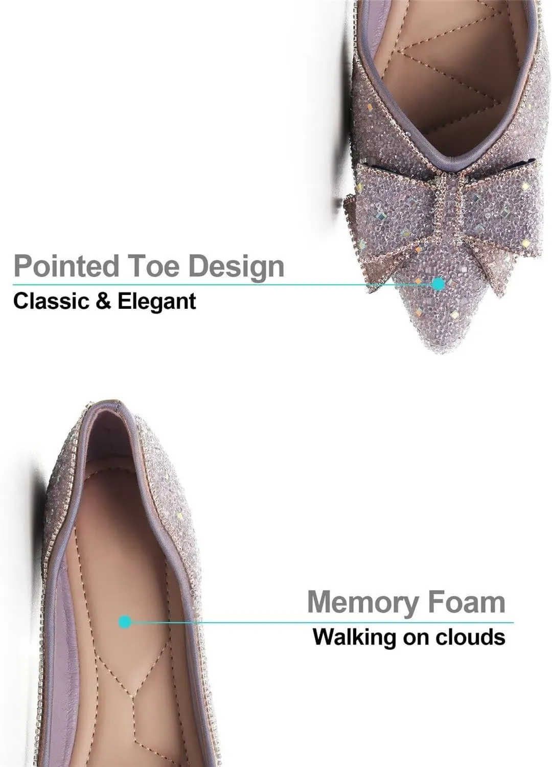 Hee grand Flats for Women Pointed Toe Bowknot Crystals Shoes Glittering Rhinestone Wedding Dress Shoes