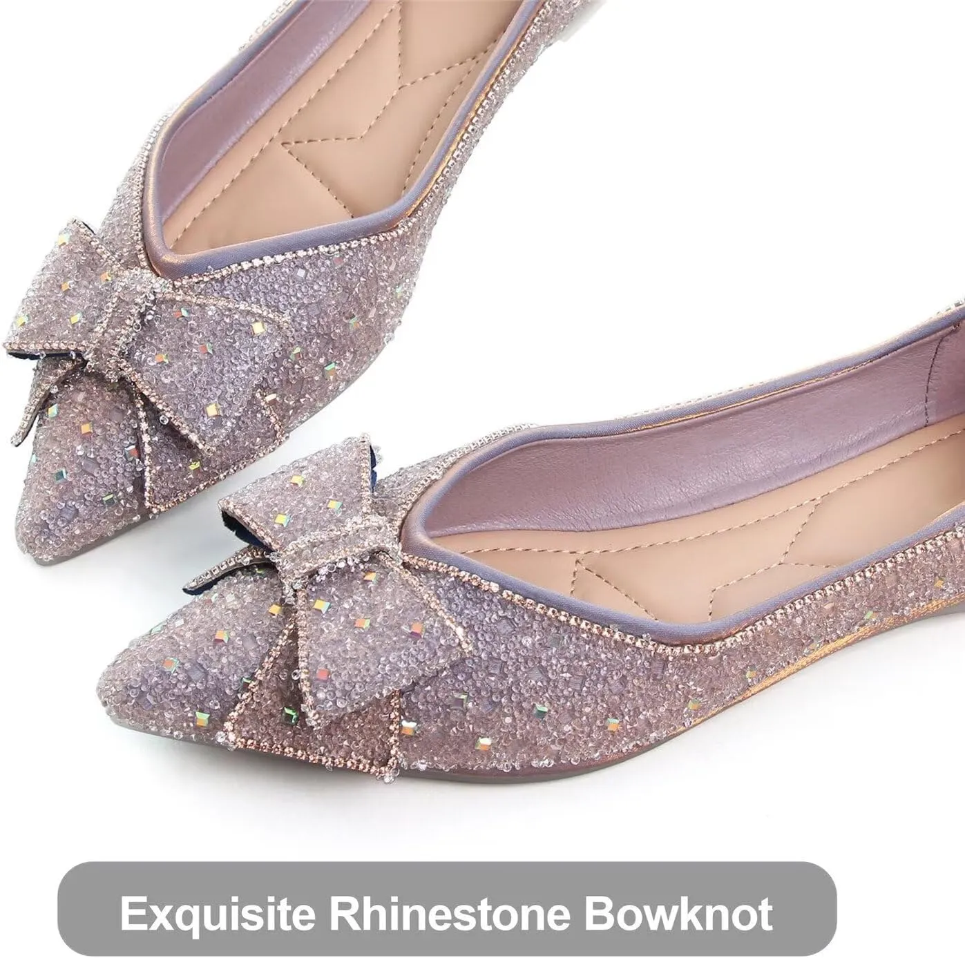 Hee grand Flats for Women Pointed Toe Bowknot Crystals Shoes Glittering Rhinestone Wedding Dress Shoes