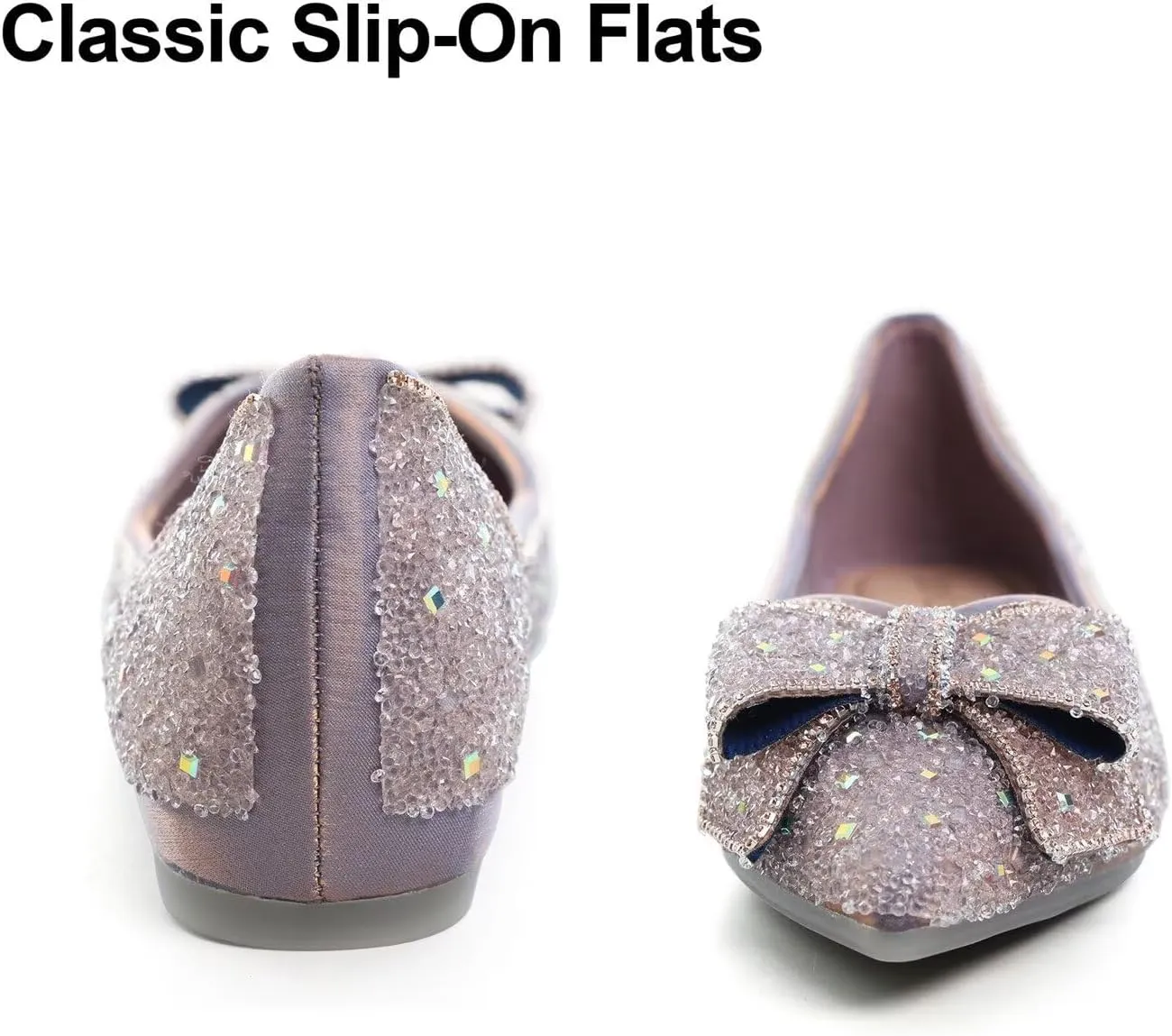 Hee grand Flats for Women Pointed Toe Bowknot Crystals Shoes Glittering Rhinestone Wedding Dress Shoes