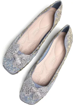 Hee grand Women Crystals Bowknot Ballet Flats Square Toe Slip On Flat Shoes Fashion Rhinestones Dress Shoes
