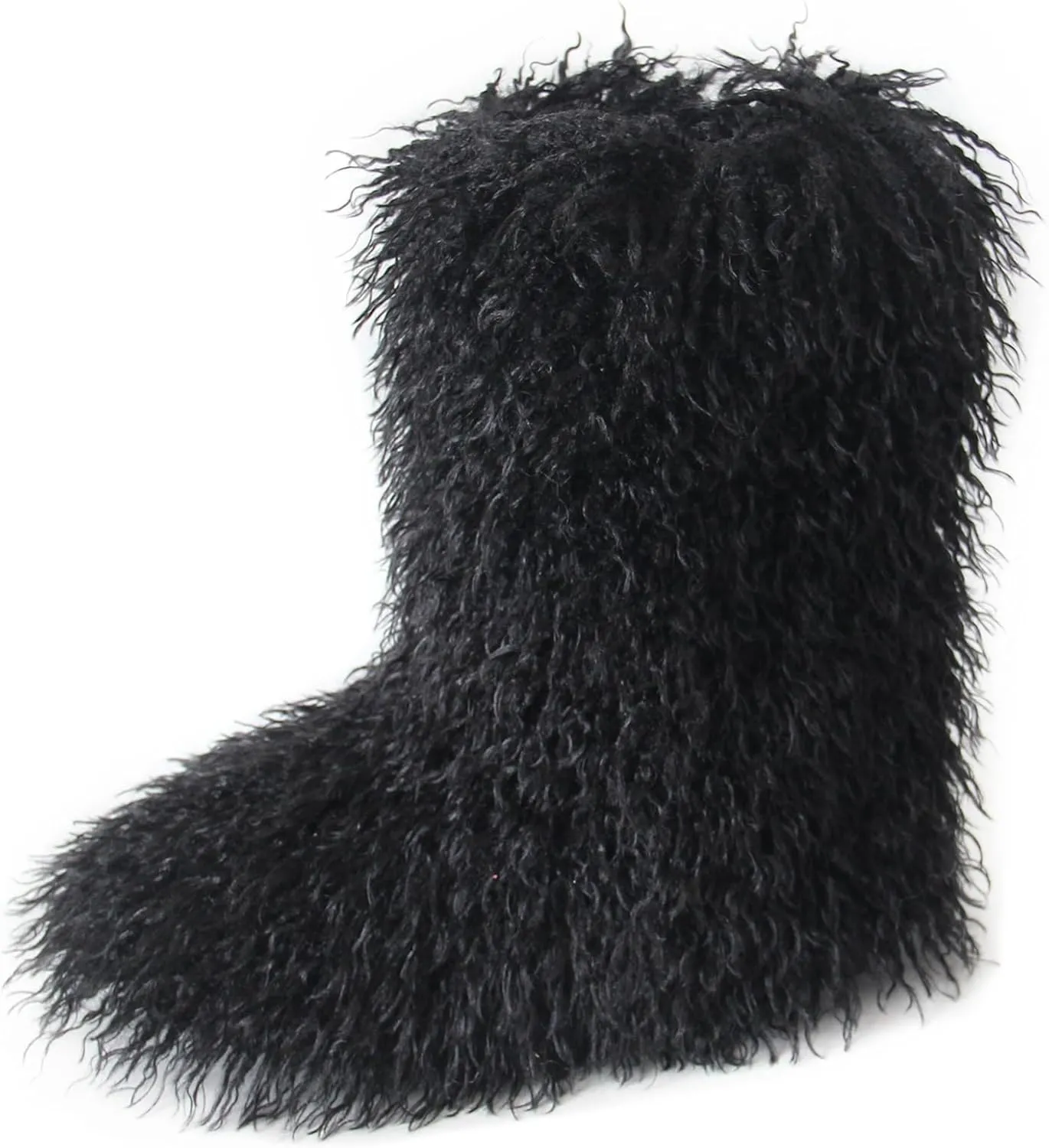 HINDOLA Women's Faux Fur Mid-Calf Boots: Warm Fur Lining, Non-Slip Soles, Water-Repellent Material - Black