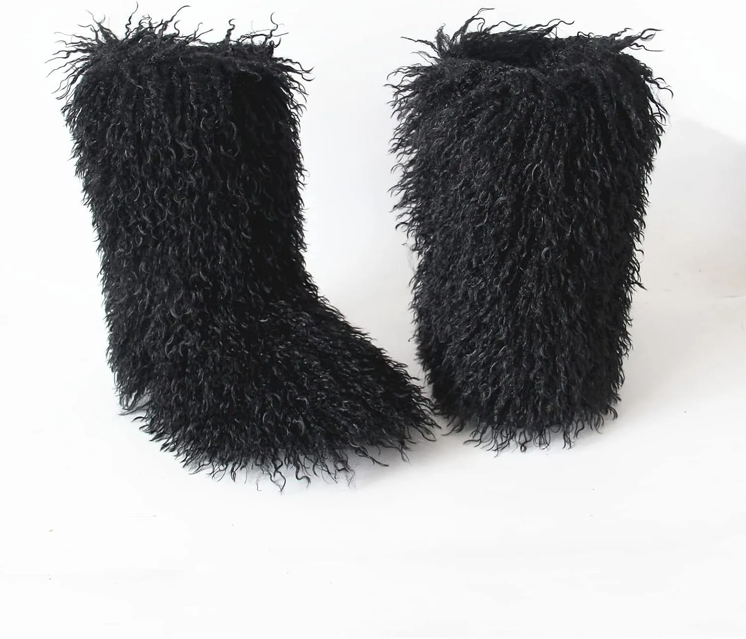 HINDOLA Women's Faux Fur Mid-Calf Boots: Warm Fur Lining, Non-Slip Soles, Water-Repellent Material - Black