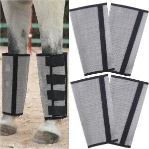 Horse Fly Boots Set of 4 - Non-Slip Leg Guards Extra Tough Mesh Ventilated, Adjustable Horse Fly Leggings Reduce Stomping & Hoof Stress & Leg Fatigue Grey Large