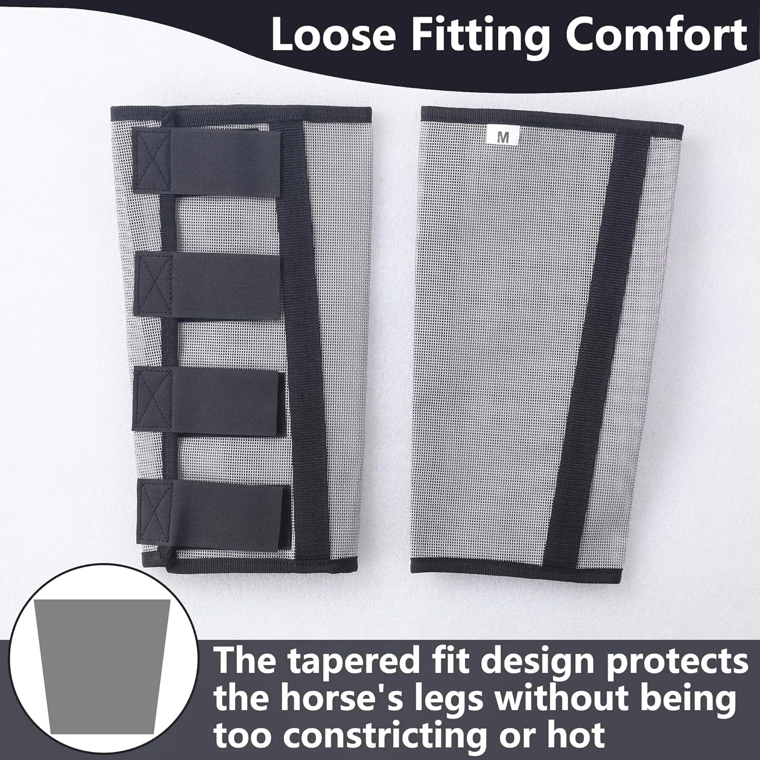 Horse Fly Boots Set of 4 - Non-Slip Leg Guards Extra Tough Mesh Ventilated, Adjustable Horse Fly Leggings Reduce Stomping & Hoof Stress & Leg Fatigue Grey Large