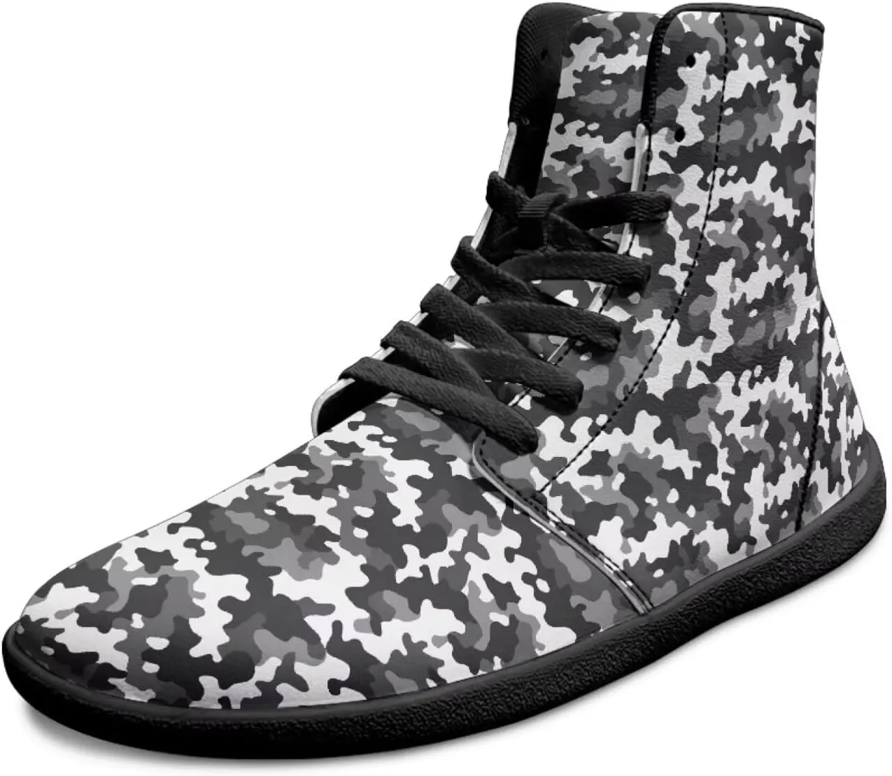 Howilath Camo Print Barefoot Running Shoes High Top Sneakers, Anti-Skid Zero Drop Sneaker Minimalist Shoes
