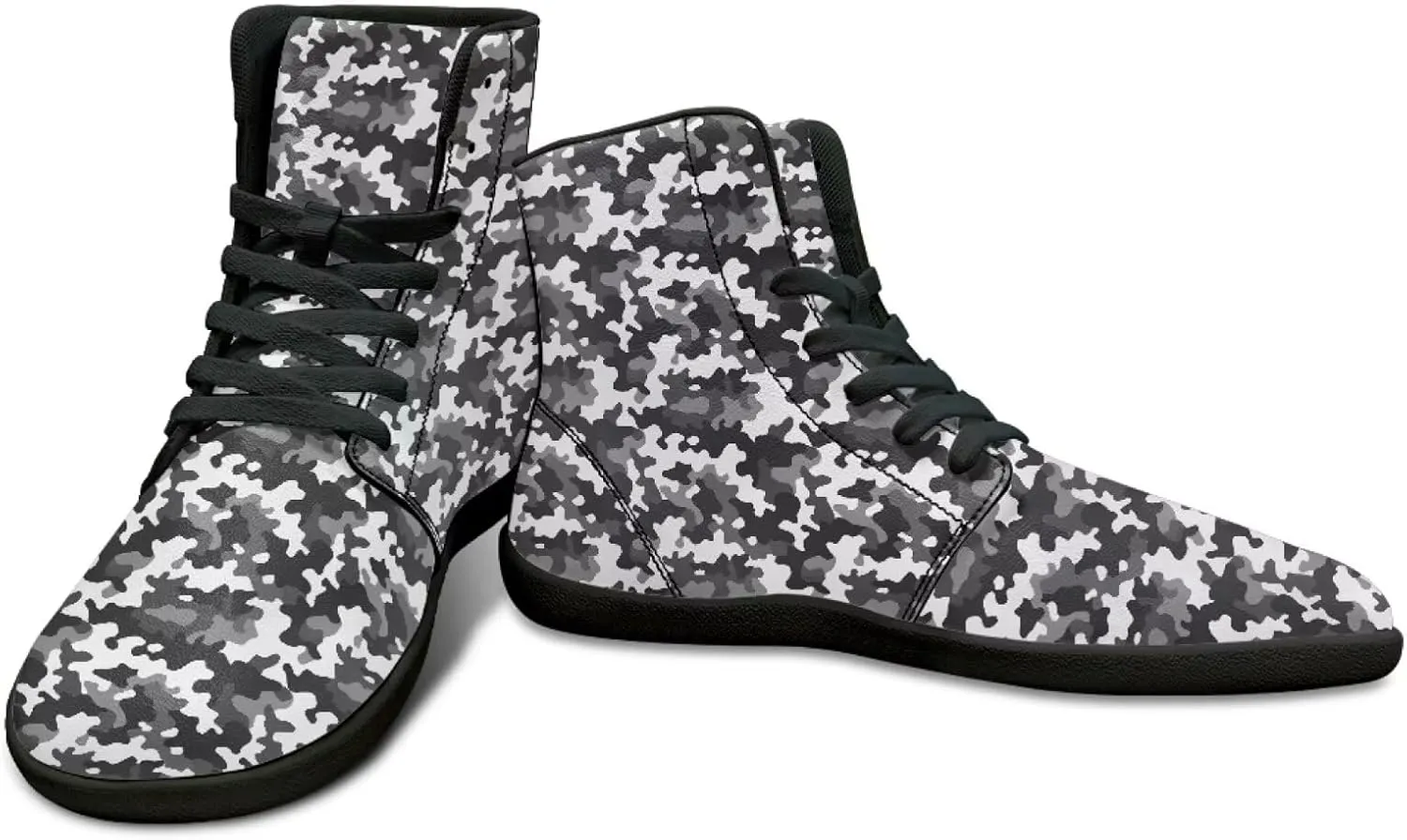 Howilath Camo Print Barefoot Running Shoes High Top Sneakers, Anti-Skid Zero Drop Sneaker Minimalist Shoes