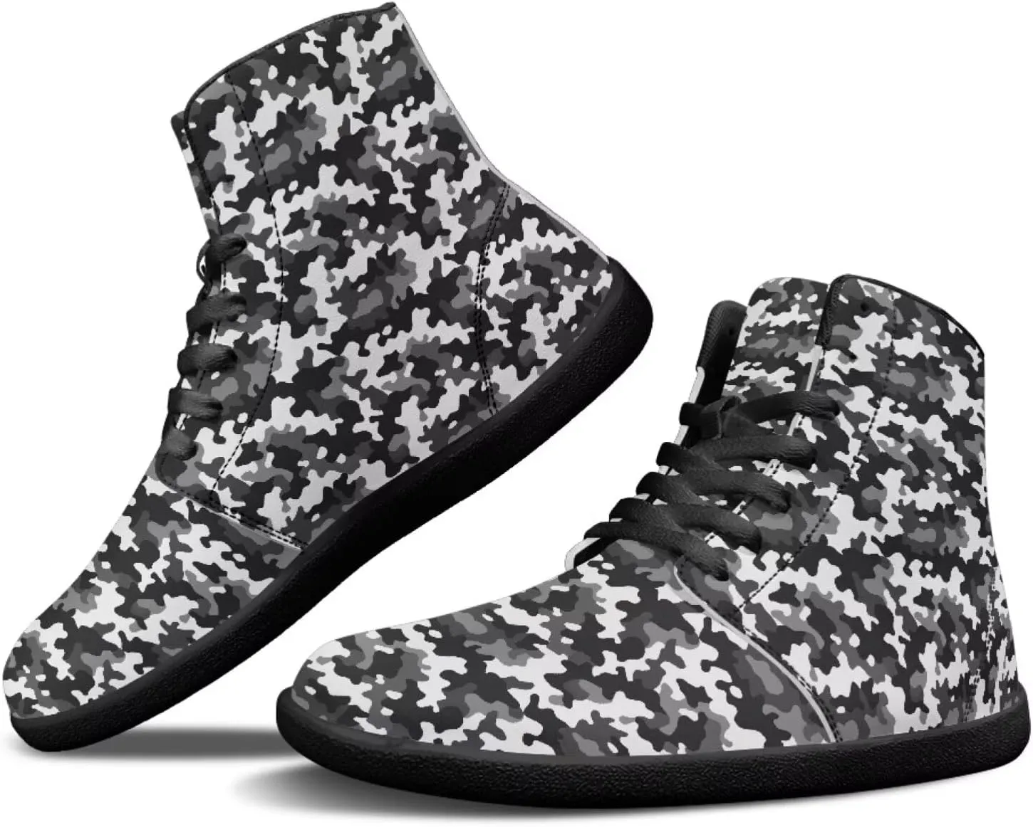 Howilath Camo Print Barefoot Running Shoes High Top Sneakers, Anti-Skid Zero Drop Sneaker Minimalist Shoes