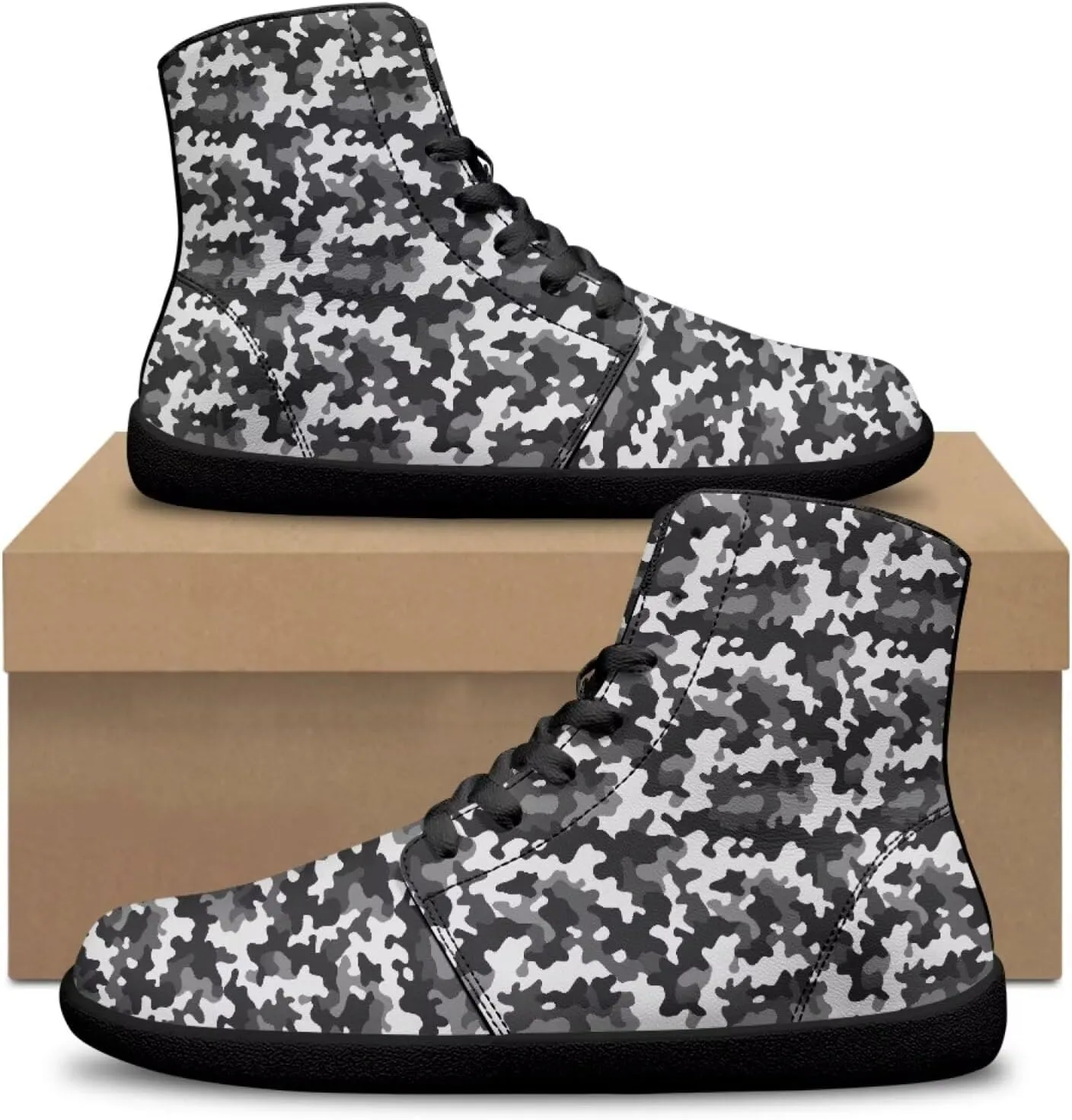 Howilath Camo Print Barefoot Running Shoes High Top Sneakers, Anti-Skid Zero Drop Sneaker Minimalist Shoes