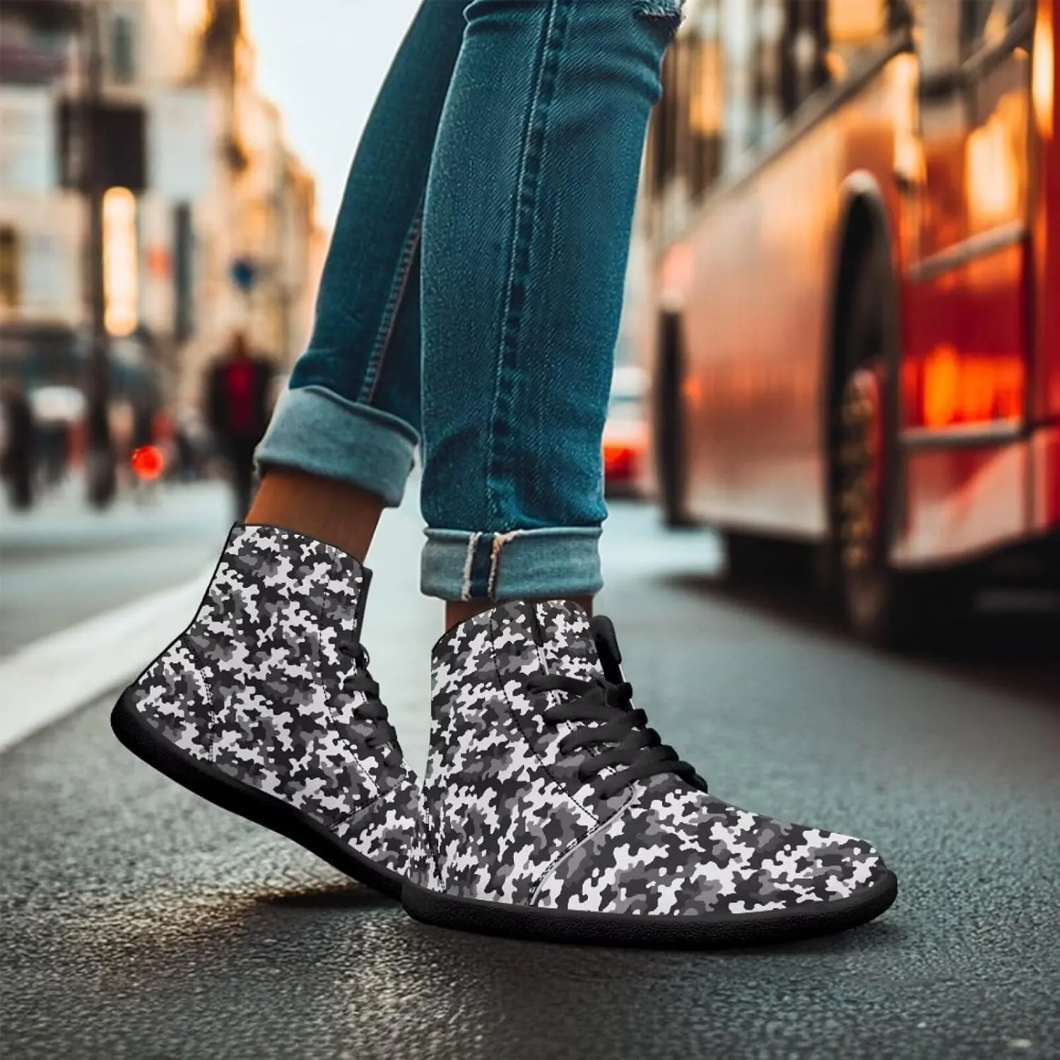 Howilath Camo Print Barefoot Running Shoes High Top Sneakers, Anti-Skid Zero Drop Sneaker Minimalist Shoes