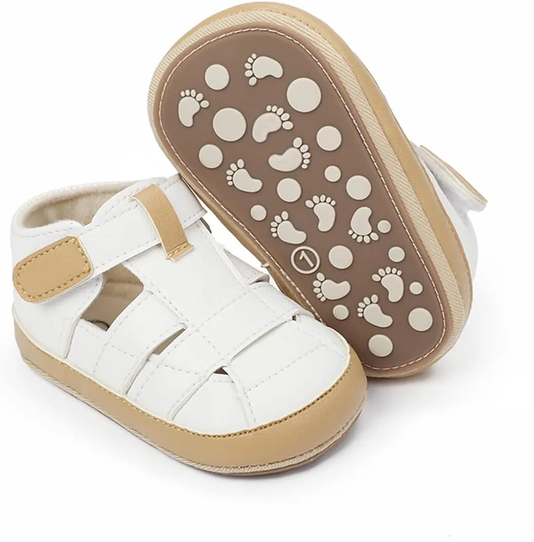 HsdsBebe Baby Boys Girls Pu Leather Hard Bottom Walking Sneakers Toddler Rubber Sole First Walkers Infant Cartoon Slippers Crib Shoes