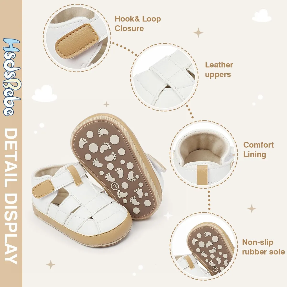 HsdsBebe Baby Boys Girls Pu Leather Hard Bottom Walking Sneakers Toddler Rubber Sole First Walkers Infant Cartoon Slippers Crib Shoes